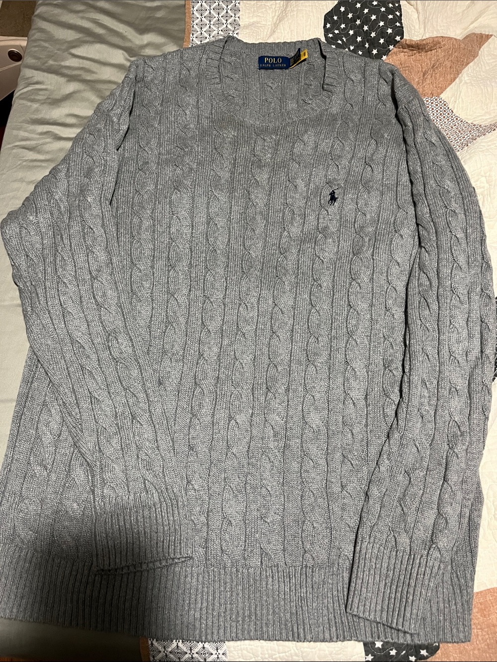Polo by Ralph Lauren Gray Cable-Knit Crewneck Sweater worn 1 time
